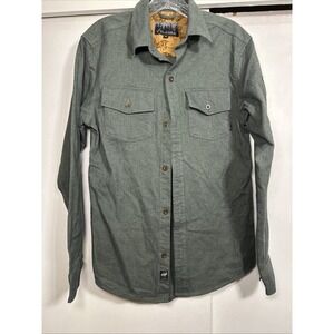 Pladra Flannel Shirt Men's Small Green Herringbone Flip Cuff Pockets Made in US